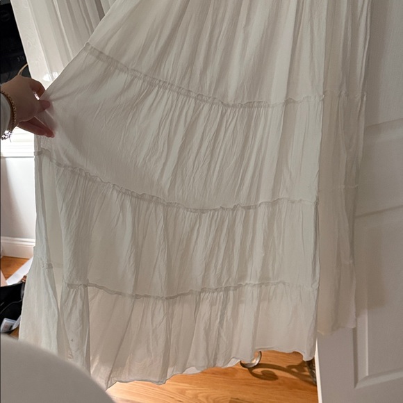 Sleeveless Cream Tiered Maxi Dress with Lace Straps - Picture 4 of 4